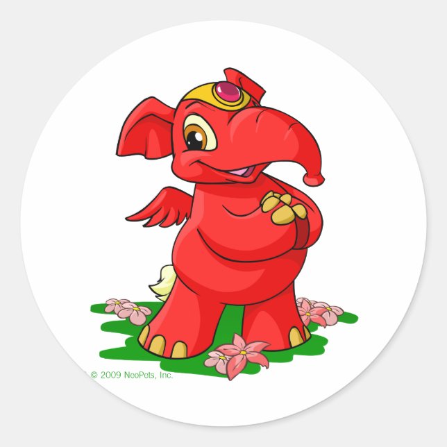 Sticker Rond Joyeux éléphant rouge à Shenkuu (Devant)