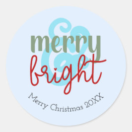 Sticker Rond Joyeux et brillant Noël Année Bleu mignon