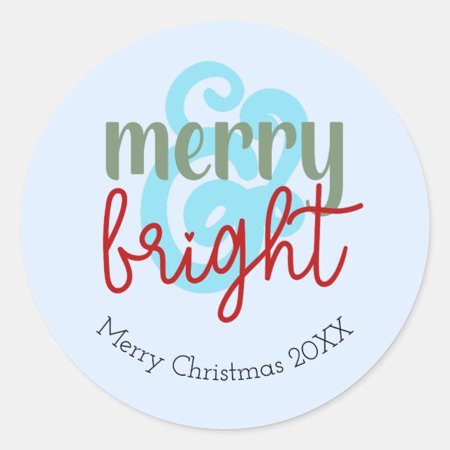 Sticker Rond Joyeux et brillant Noël Année Bleu mignon (Devant)