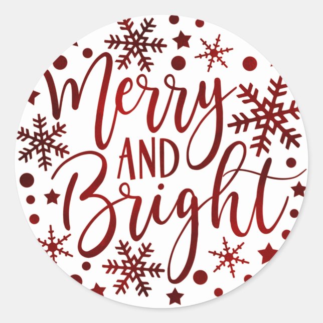 Sticker Rond Joyeux et brillants Feux de neige rouges Noël (Devant)