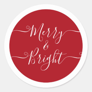 Sticker Rond Joyeux Et Lumineux | Caligraphie moderne Noël roug