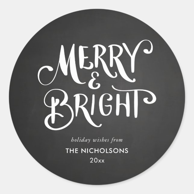 Sticker Rond Joyeux et lumineux Chalkboard de vacances (Devant)
