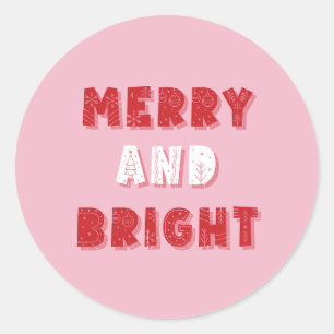 Sticker Rond Joyeux et lumineux, Joyeux Noël, Noël, Rose