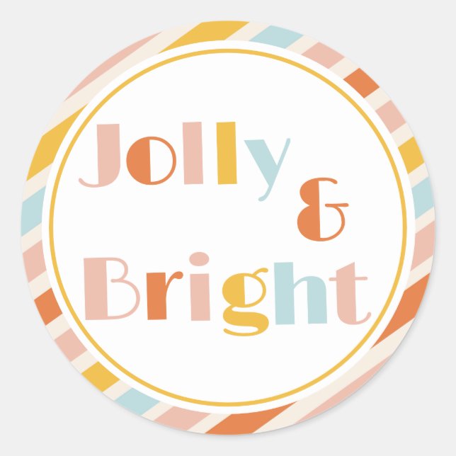 Sticker Rond Joyeux et lumineux rayures audacieuses de Noël (Devant)