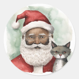 Sticker Rond Joyeux et noir brillant Père Noël