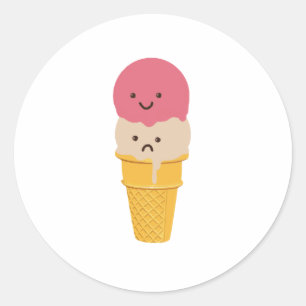 Sticker Rond Joyeux et triste cône de glace