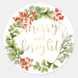 Sticker Rond Joyeux et vert clair vacances Wreath