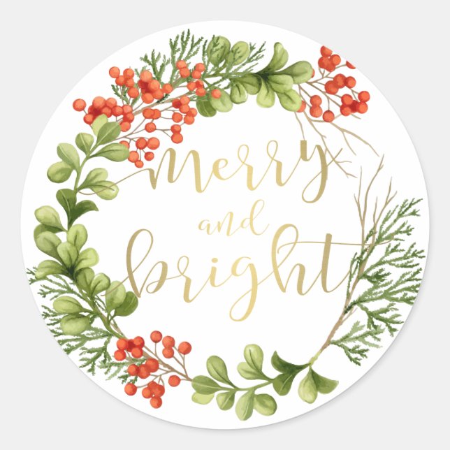 Sticker Rond Joyeux et vert clair vacances Wreath (Devant)