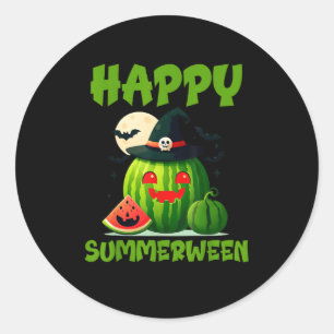 Sticker Rond Joyeux été pastèque Jack-O-Lantern