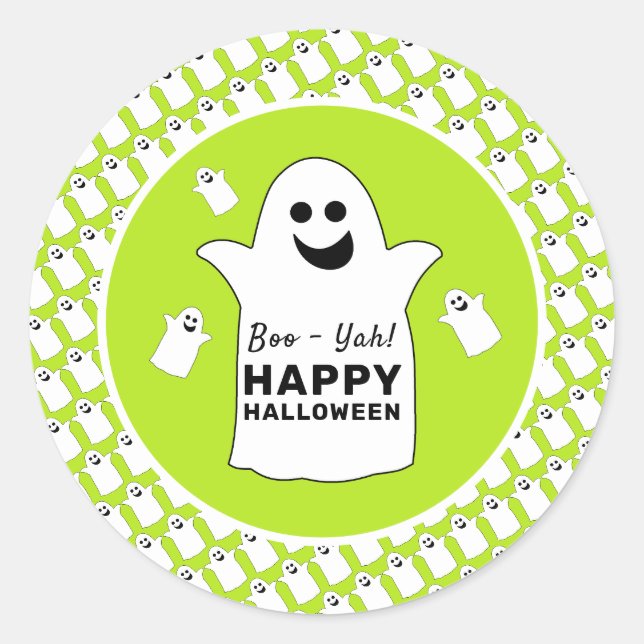 Sticker Rond Joyeux Fantôme, fête d'Halloween verte (Devant)