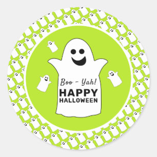 Sticker Rond Joyeux Fantôme, fête d'Halloween verte