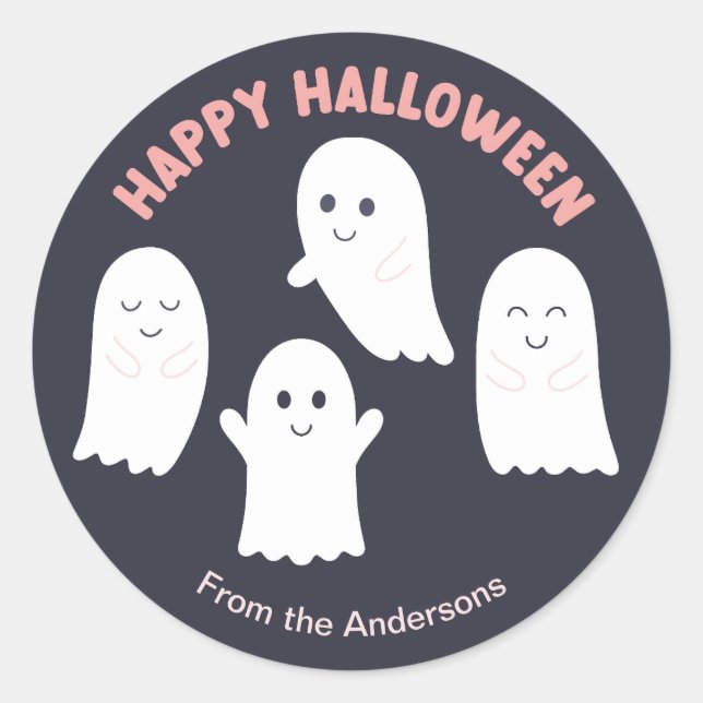 Sticker Rond Joyeux Fantômes conviviaux d'Halloween (Devant)