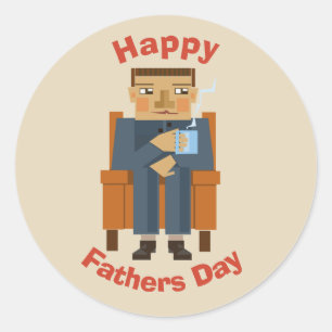 Sticker Rond Joyeux Fête des pères homme dans fauteuil avec cou