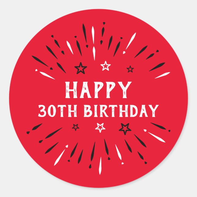 Sticker Rond Joyeux feu d'artifice du 30e anniversaire Rouge No (Devant)