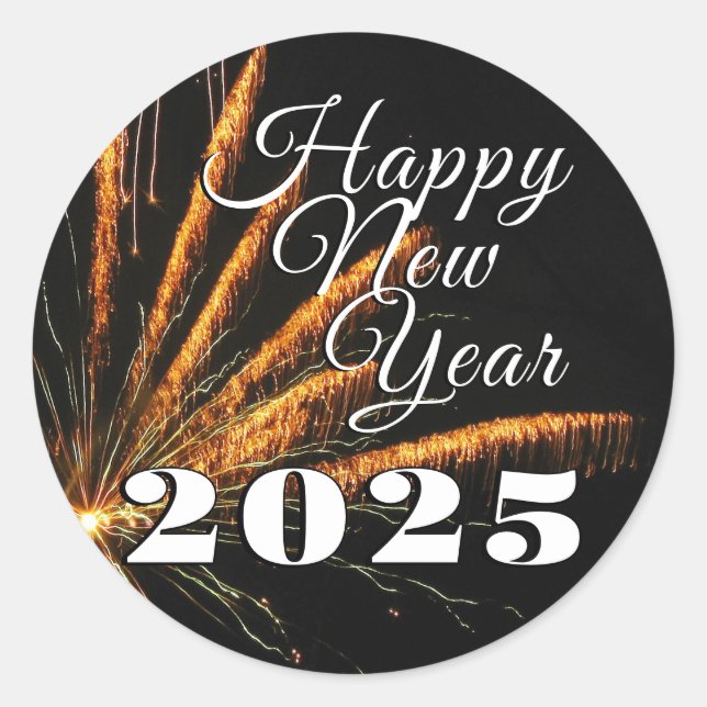 Sticker Rond Joyeux feu d'artifice du Nouvel An 2025 (Devant)