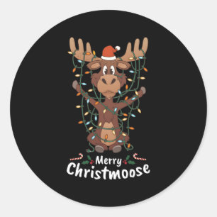 Sticker Rond Joyeux feu d'orignal Christmoose