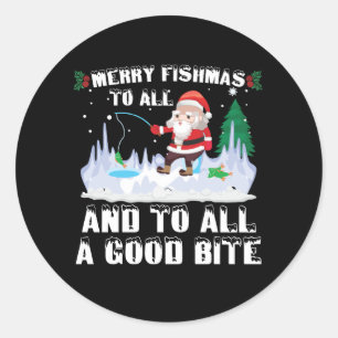 Sticker Rond Joyeux Fishmas Poisson Drôle Pêcheur Noël