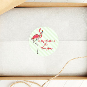 Sticker Rond Joyeux Flamant rose rose Noël personnalisé