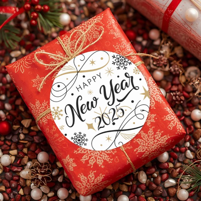 Sticker Rond Joyeux flocon de neige du Nouvel An (Créateur téléchargé)