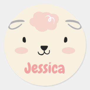 Sticker Rond Joyeux Fluffy Rose Baby Sheep visage