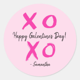 Sticker Rond Joyeux Galentine's Day rose Personnalisé XOXO -