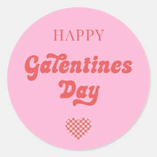 Sticker Rond Joyeux Galentines Jour Rétro rose