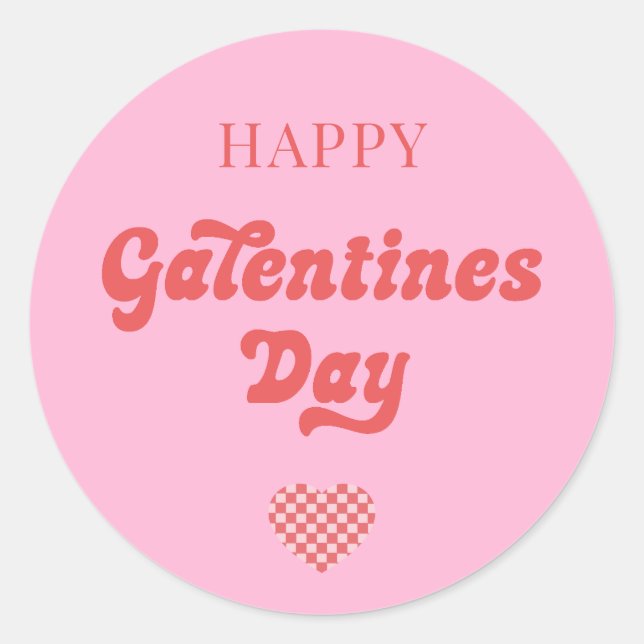 Sticker Rond Joyeux Galentines Jour Rétro rose (Devant)