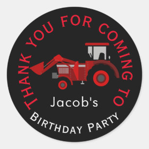 Sticker Rond Joyeux garçon d'anniversaire - Tracteur rouge