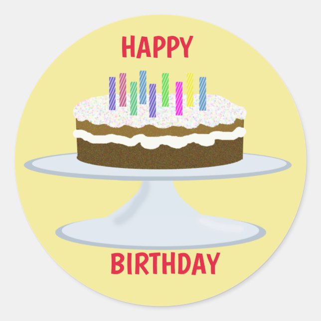 Sticker Rond Joyeux gâteau au chocolat d'anniversaire et bougie (Devant)