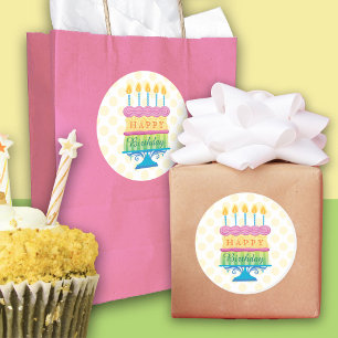 Sticker Rond Joyeux gâteau d'anniversaire avec points jaunes S