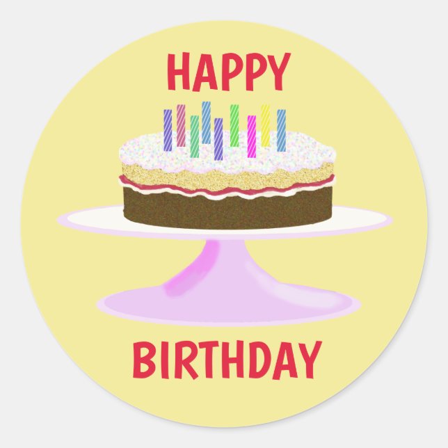 Sticker Rond Joyeux gâteau d'éponge à la confiture d'anniversai (Devant)