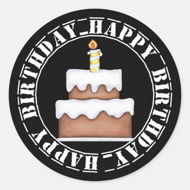 Sticker Rond Joyeux gâteau et bougie d'anniversaire (Devant)