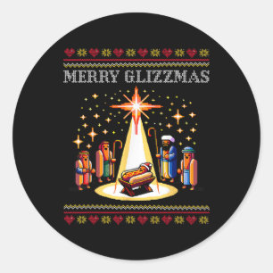 Sticker Rond Joyeux Glizzmas Tacky Funny Joyeux Chien chaud de