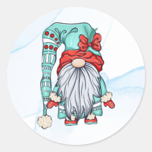 Sticker Rond Joyeux Gnome de Noël avec un cou