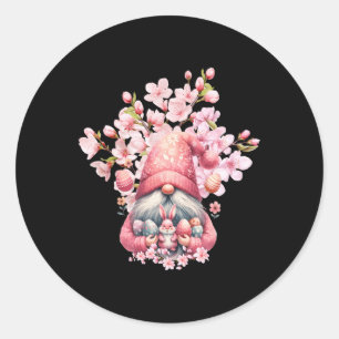 Sticker Rond Joyeux Gnomes de Pâques Bonjour Printemps fleuri