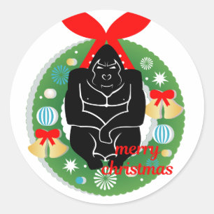 Sticker Rond joyeux gorille de noël