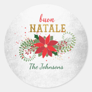 Sticker Rond Joyeux gris argenté italien de Buon Natale de No