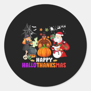 Sticker Rond Joyeux Hallothanksmas Fun Halloween Noël d'automne