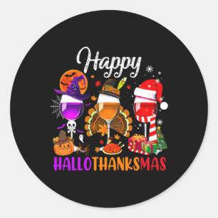 Sticker Rond Joyeux Hallothanksmas Vins Lunettes Sorcière Père 