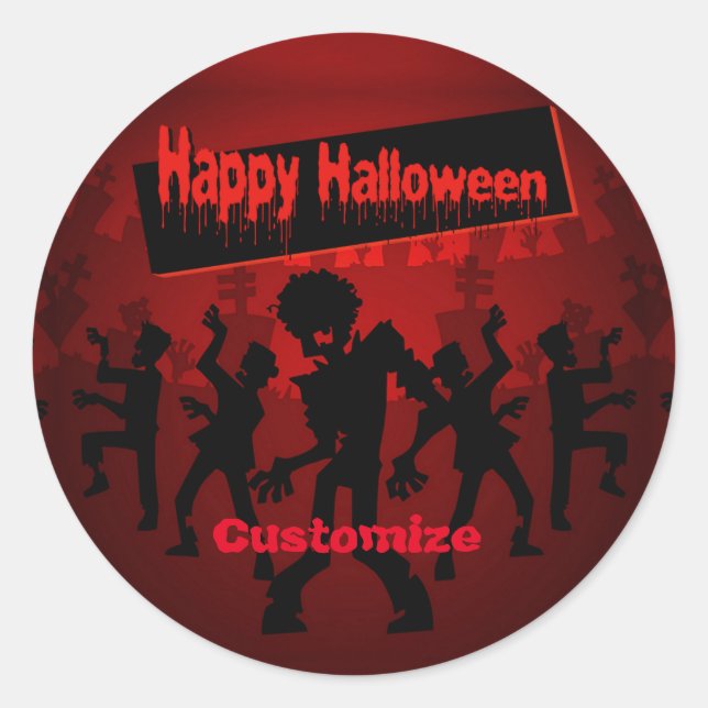 Sticker Rond Joyeux Halloween à la fête de danse Zombie (Devant)