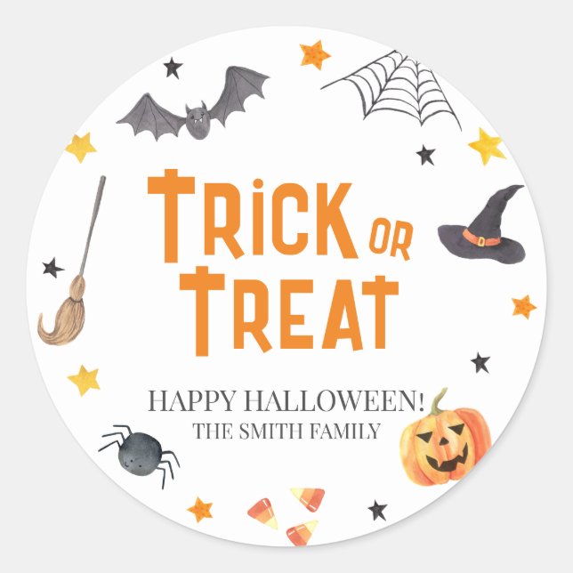 Sticker Rond Joyeux Halloween, BOO, Trick ou Treat (Devant)