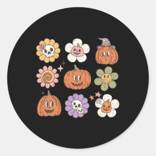 Sticker Rond Joyeux Halloween Citrouille Crâne fleur