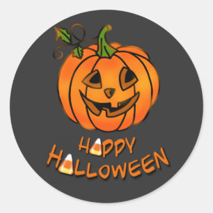 Sticker Rond Joyeux Halloween   CITROUILLE   maïs-bonbons