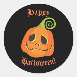 Sticker Rond Joyeux Halloween Citrouille Souriant Fantaisie Noi