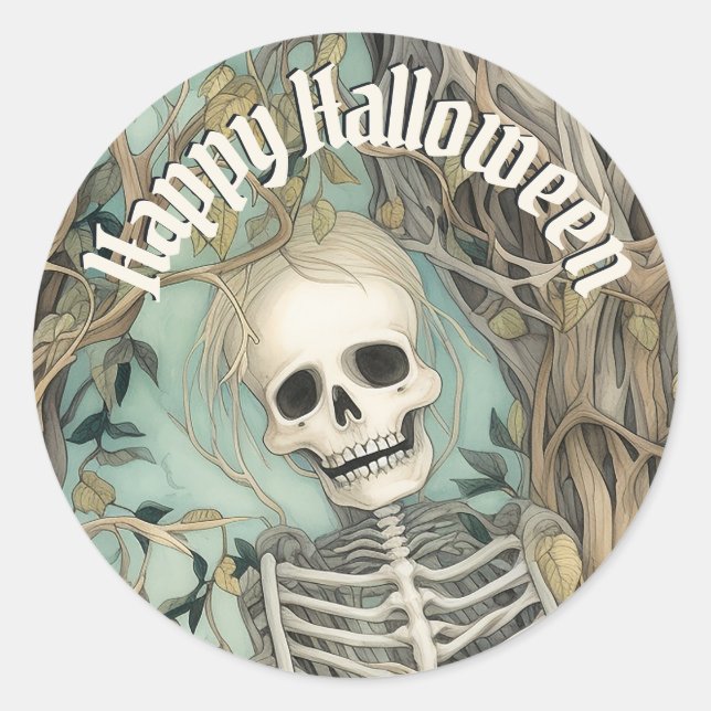 Sticker Rond Joyeux Halloween crâne Vintage (Devant)
