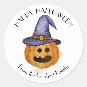 Sticker Rond Joyeux Halloween Famille Fête de Citrouille