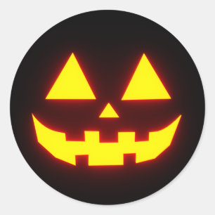 Sticker Rond Joyeux Halloween Jack-o'-Lantern Face 3-Neon Orang
