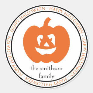 Sticker Rond Joyeux Halloween Jack-O-Lantern (Noir / Orange)