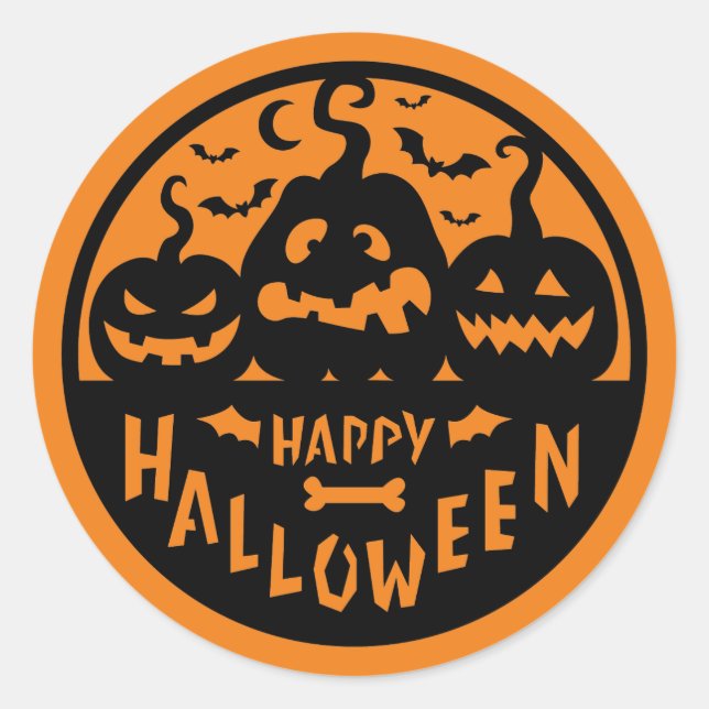 Sticker Rond Joyeux Halloween noir et orange (Devant)