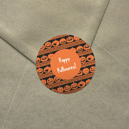 Sticker Rond Joyeux Halloween Orange Citrouille Jack-o'-lantern